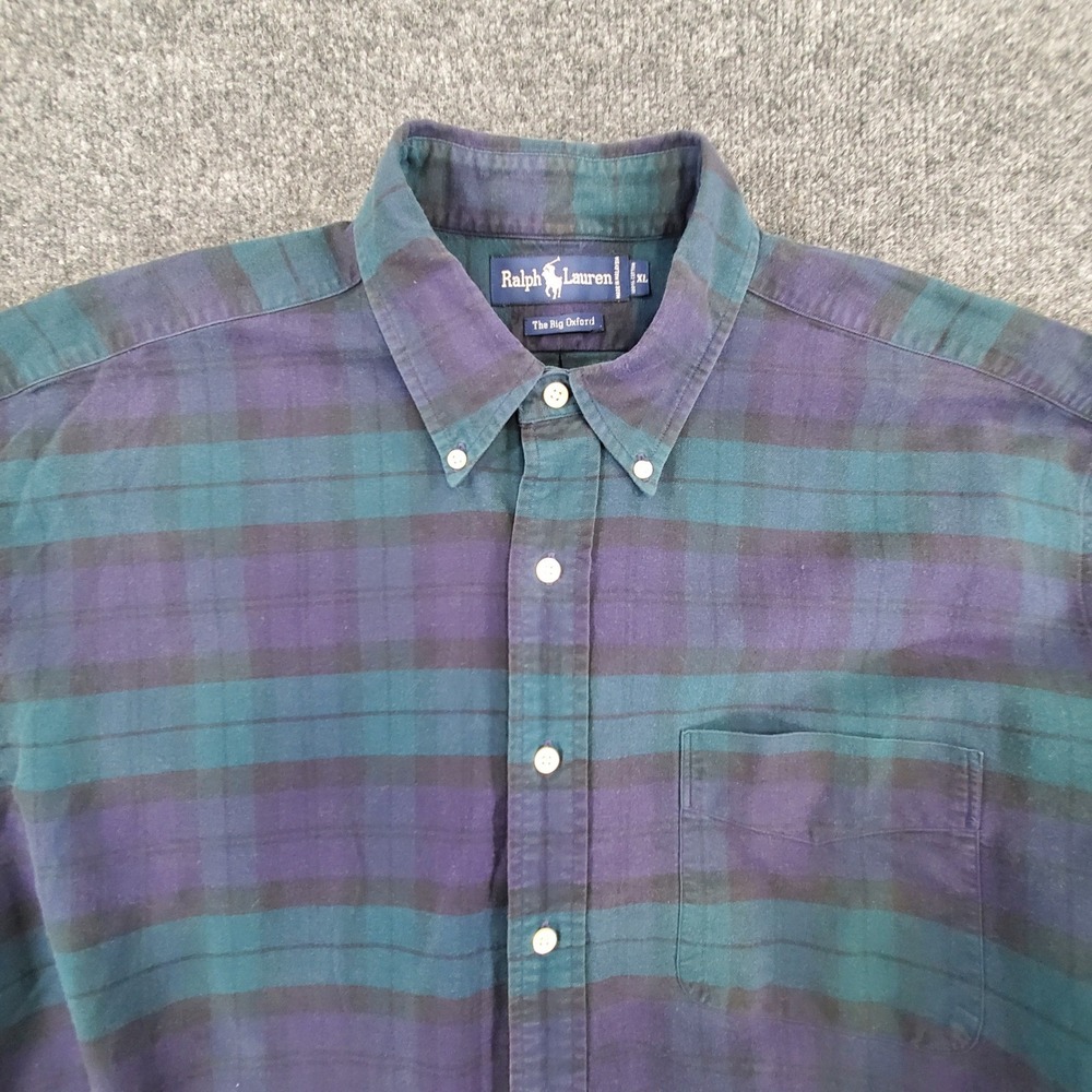 Ralph Lauren Shirt Mens XL The Big Oxford Green Blue Plaid Button-Down
